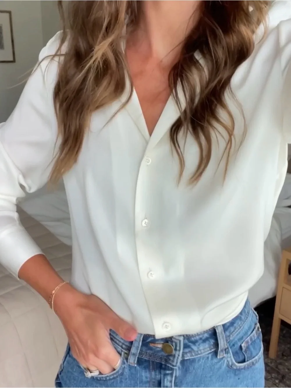 Quince Women’s Washable Stretch Silk Notch Collar Blouse Sz Large Ivory